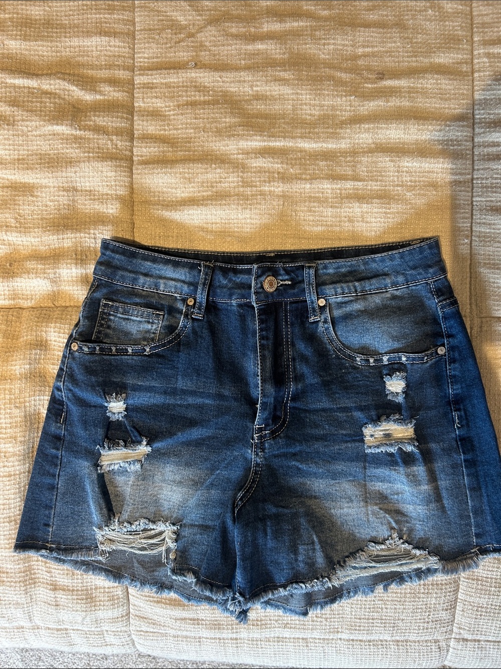 Women’s Dark Blue Distressed Denim Shorts